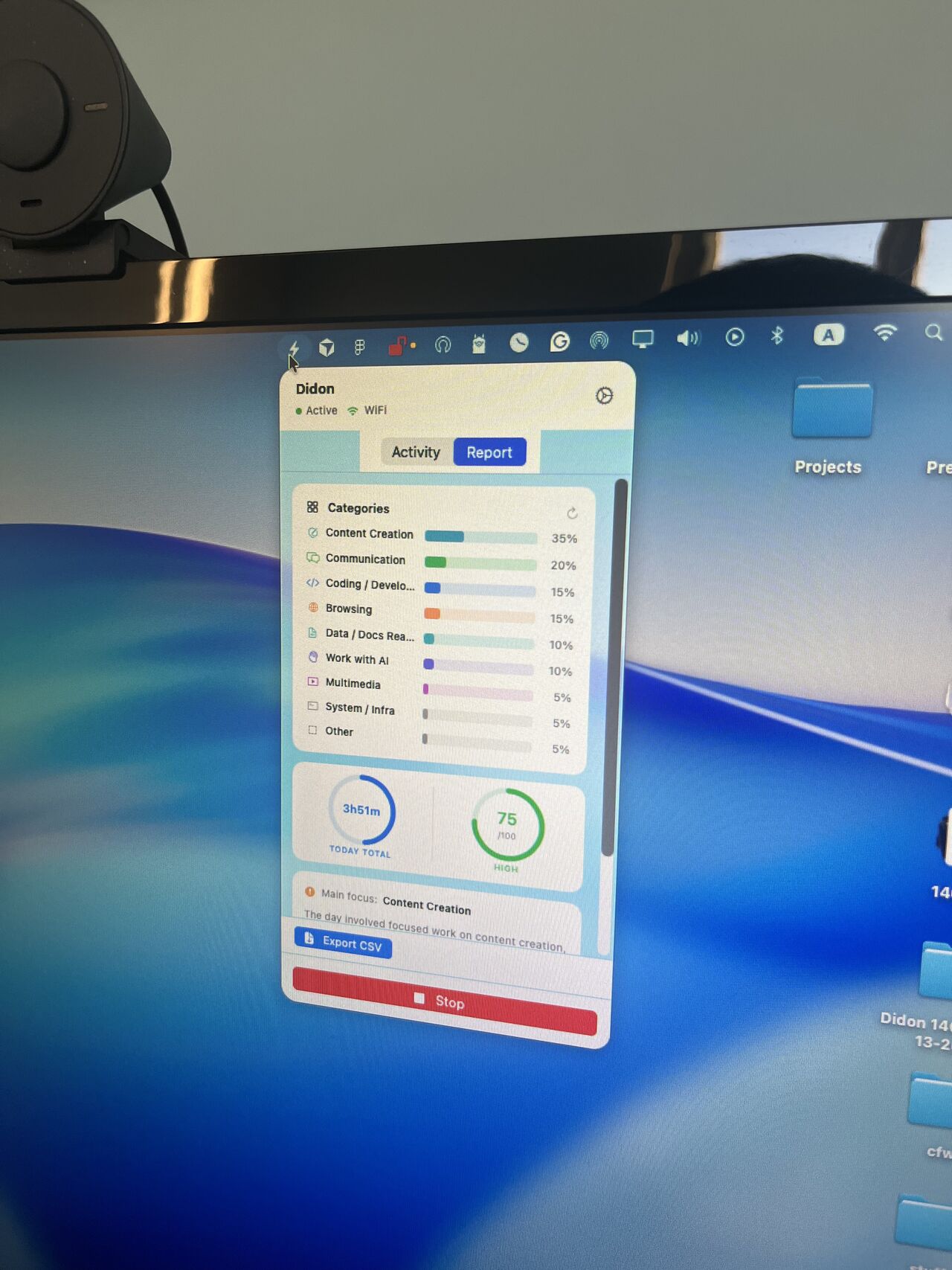 AI work log generator analyzing Mac activity locally